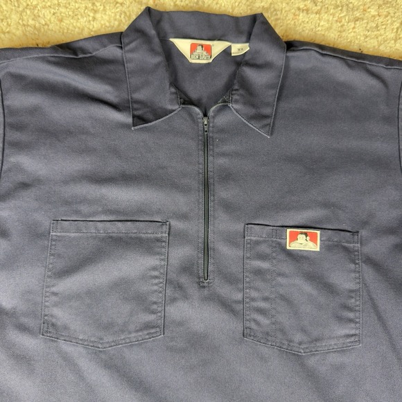 Vintage Ben Davis Shirt Mens XL Navy Made in USA Short Sleeve Workwear 1/2 Zip - Picture 7 of 7